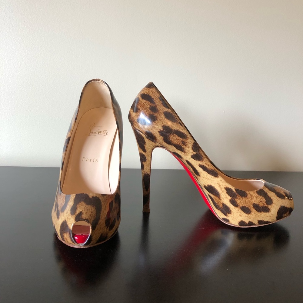 Christian Louboutin Leopard Print Peep-Toe Pumps with Red Soles